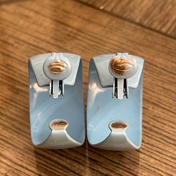 Vintage Pale Blue Iridescent Clip Hoop Earrings - Picture 6 of 14